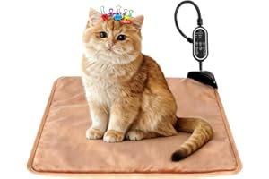 Rasfalo Cat & Dog Heating Pad - 3 Timer and 3 Level Temperature Smart Sensor Electric Pet Heating Pad with Chew Resistant Cord, Indoor Outdoor Warm Heated Bed for Dogs Cats - 17.7x17.7