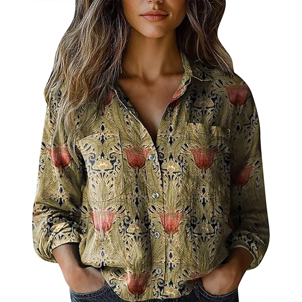 thumbnail image 2 of Youyipin Womens Tops Floral Embroidery Linen Shirts 3/4 Length Sleeve Womens Tops V Neck Babydoll Tops Blouses 2 of 14