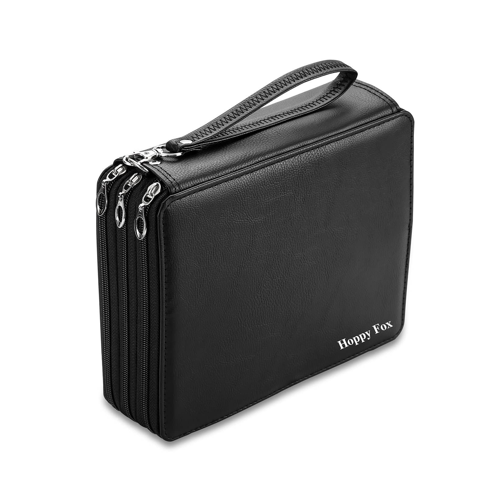 Happy Fox Large Pencil Case, Made from Strong and Durable PU Material That is Easy to Clean. Painting Pen Bag has Three compartments and Holds up to 120 Watercolour Pencils (Black)