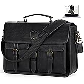 RAINSMORE Messenger Bag for Men 15.6 Inch Vintage Leather Laptop Briefcase Large Laptop Bag Waterproof Satchel Bag Computer Shoulder Bag for Office Work Travel College, Black