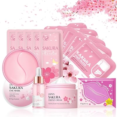 MrCuvaryas Sakura Moisturizing Kit 14Pcs Teen Skincare Set Cherry Blossom