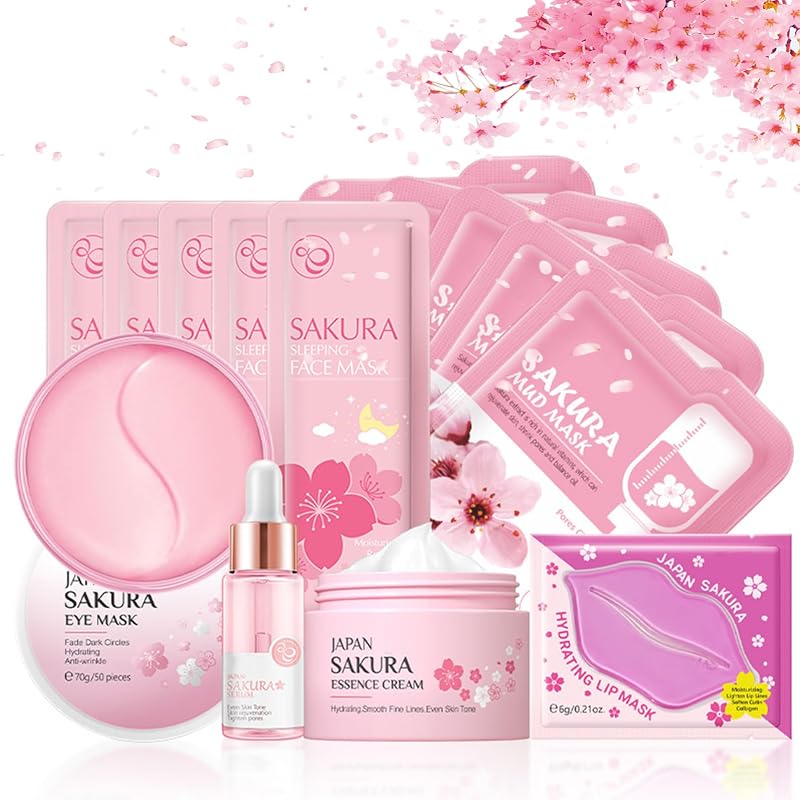MrCuvaryas Sakura Moisturizing Kit 14Pcs Teen Skincare Set Cherry Blossom