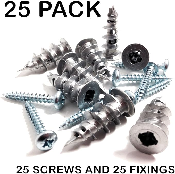 Metal Self Drilling Plasterboard Fixings Raw Plugs Cavity Wall (25 Pack