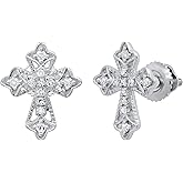 Dazzlingrock Collection Round White Diamond Vintage Cross Stud Earrings for Women (0.13 ctw, Color I-J, Clarity I2-I3) in 925 Sterling Silver in Screw Back