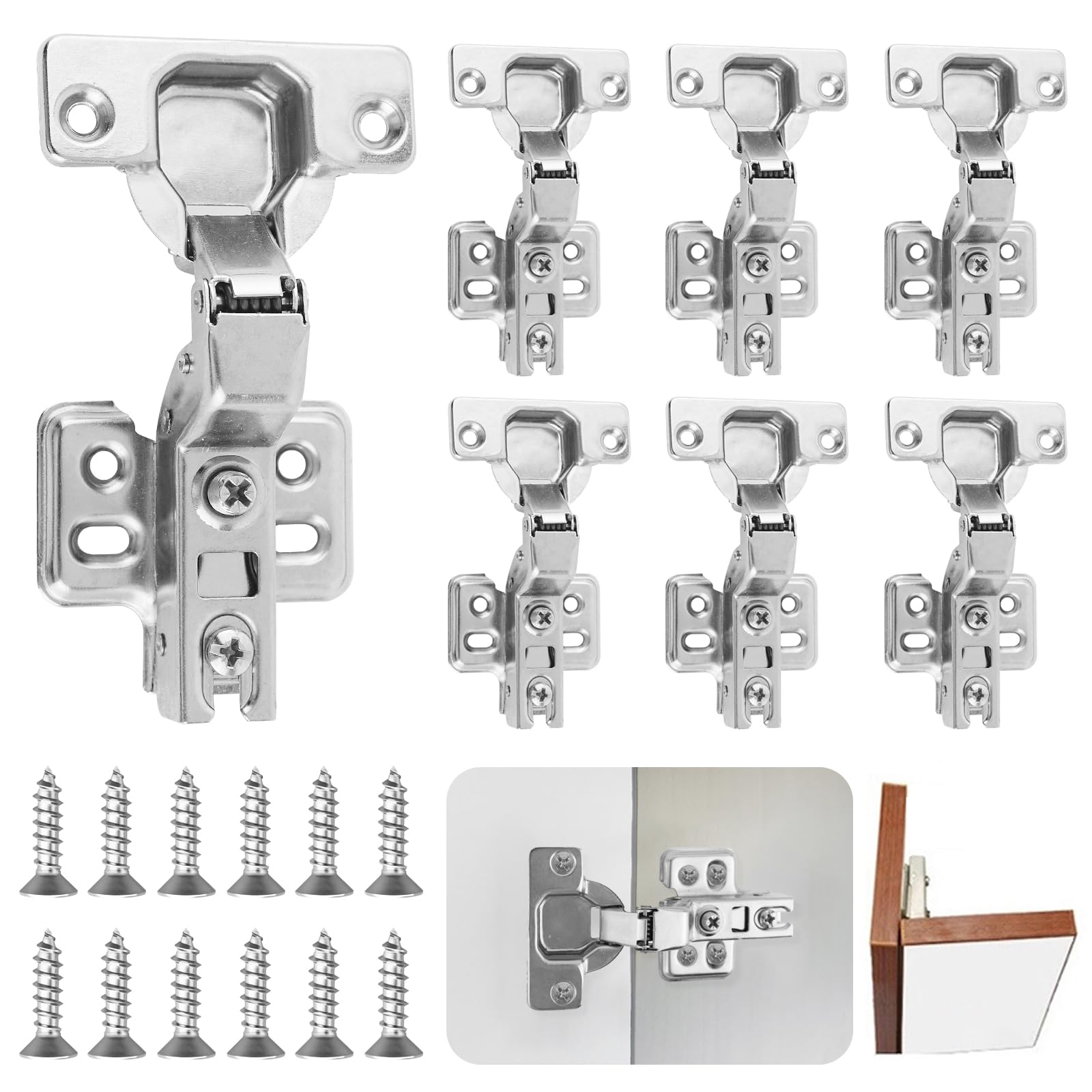 8 Pack Cabinet Hinges With Screws - Inset Mute Hydraulic Soft Close Hinges for Kitchen Cupboard, Wardrobe Door, Cabinet Doors, Bedroom Furniture, Wood Box (Inset)