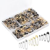 600 Pcs Safety Pins Assorted, 4 Sizes Large and Small Safety Pins for Clothes,Black Gold Silver Safety Pin Rust Resistant for Art,Crafts, Sewing and Jewelry Making