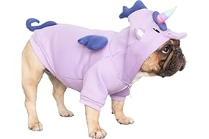 iChoue Dog Unicorn Costumes Clothes Sweater Cute Funny for French Bulldog Cold Weather Winter Coats Hoodies Frenchie English Pug Pitbull Corgi Puppy - Purple/Small