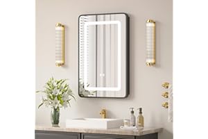 16x24 LED Medicine Cabinet with Mirror, Lighted Mirror Cabinet for Bathroom with Dimmable 3-Color Lights, Anti-Fog with HD Te