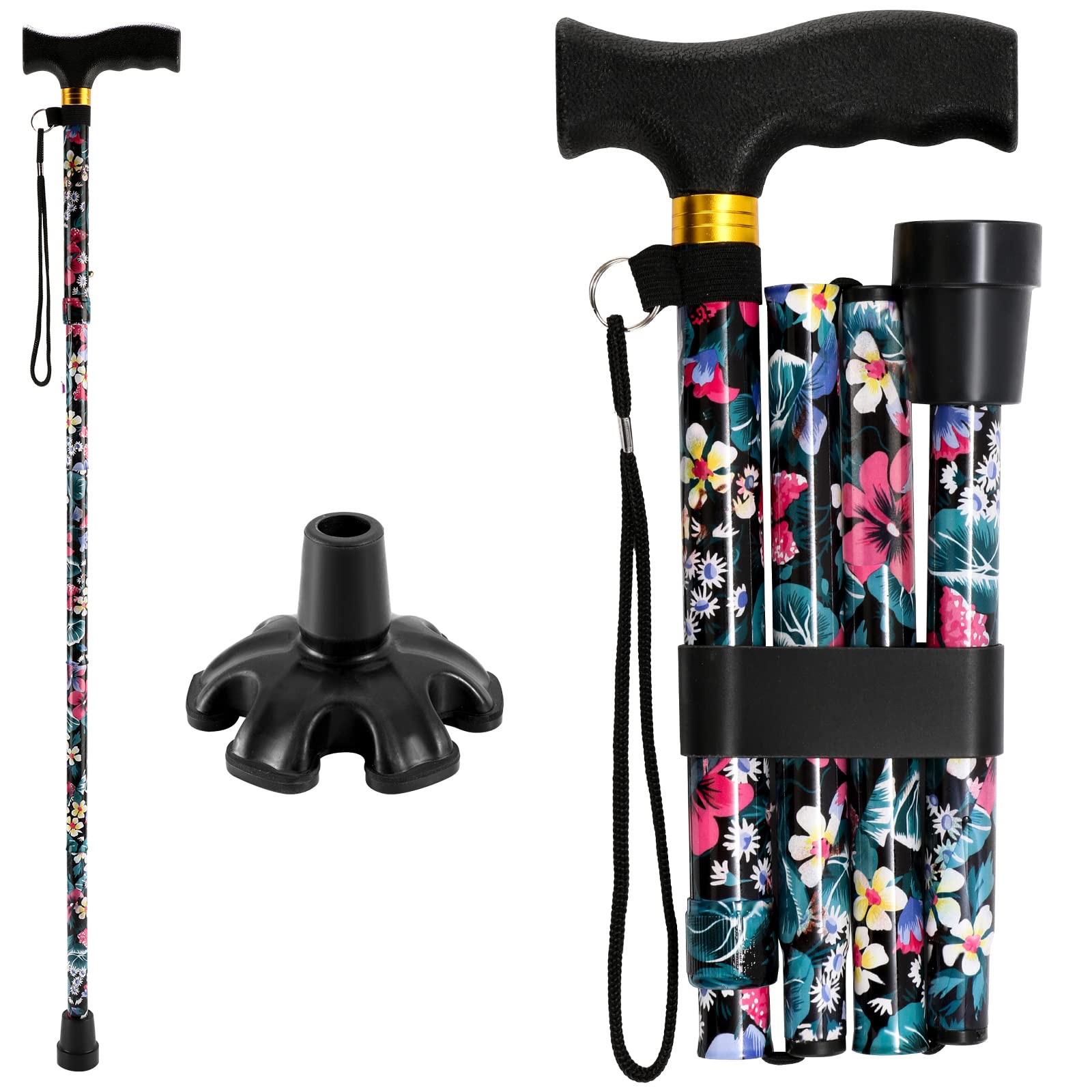 Walking Cane PANZHENG Cane for Man/Woman | Mobility & Daily Living Aids | 5-Level Height Adjustable Walking Stick | Comfortable Plastic T-Handle Portable Walking Stick Folding Cane