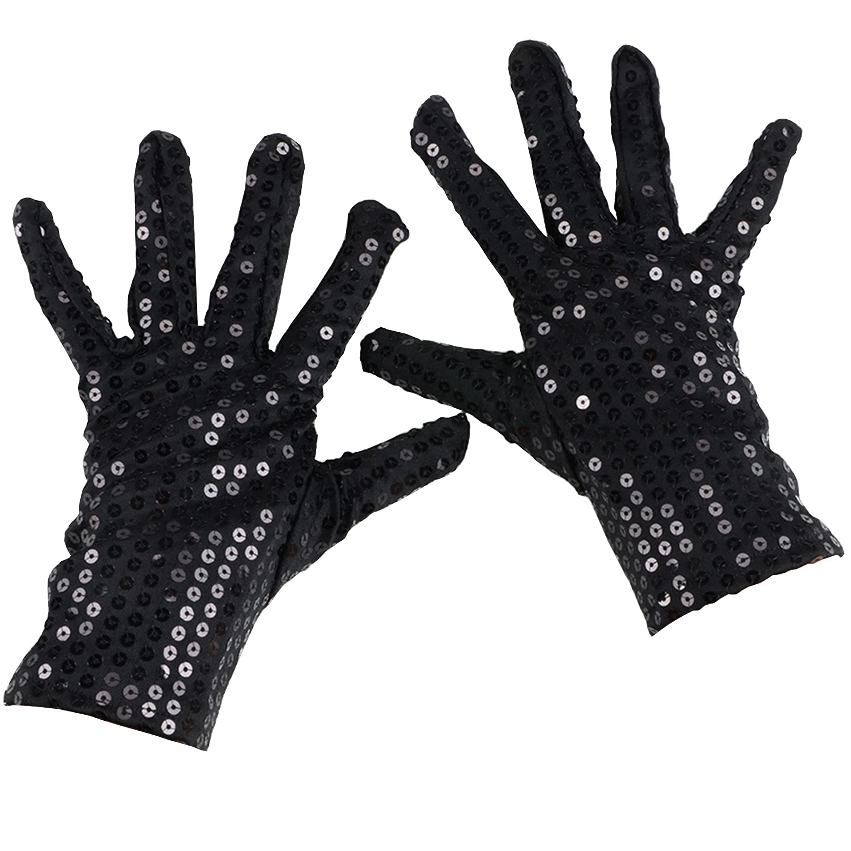 Costume Dress up Dance Sequin Gloves - Black -
