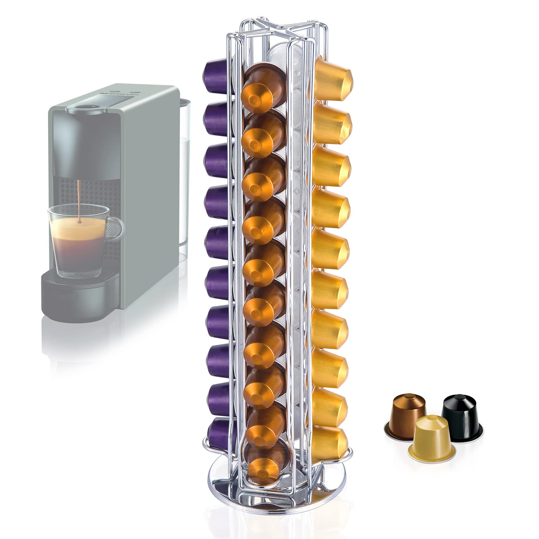 MaxMiuly Coffee Pod Holder - 40 OriginalLine Pod Rotatable Capsule Stand (Silver)