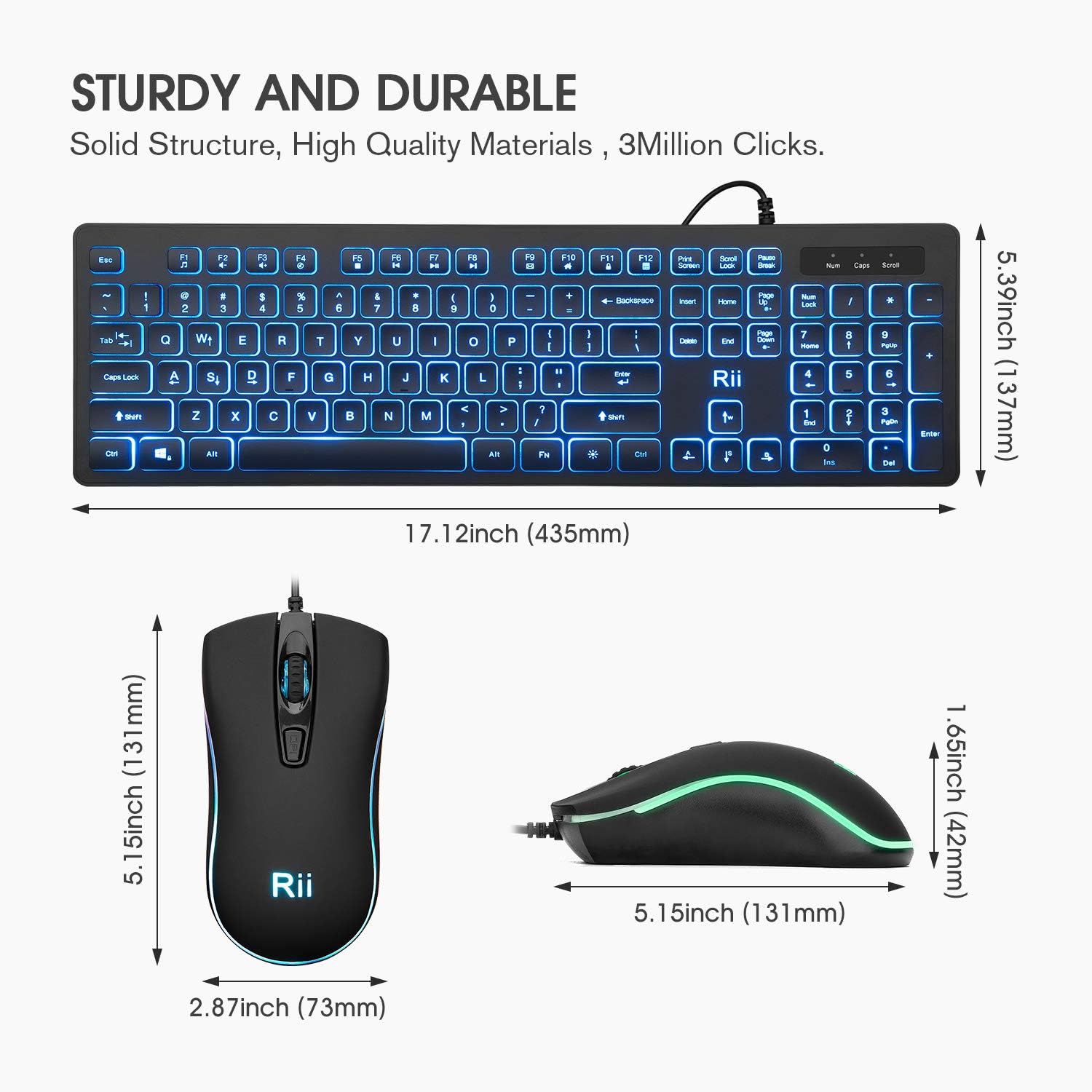 Rii Three Colors Backlit Business Keyboard,Gaming Keyboard and Mouse Combo,USB Wired Keyboard,RGB Optical Mouse for Gaming,Business Office: Computers & Accessories