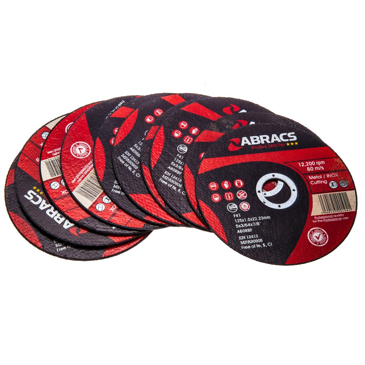 Abracs PFET12510FI 125 x 1.0 x 22 mm Extra Thin INOX Cutting Disc - Red (Pack of 10)