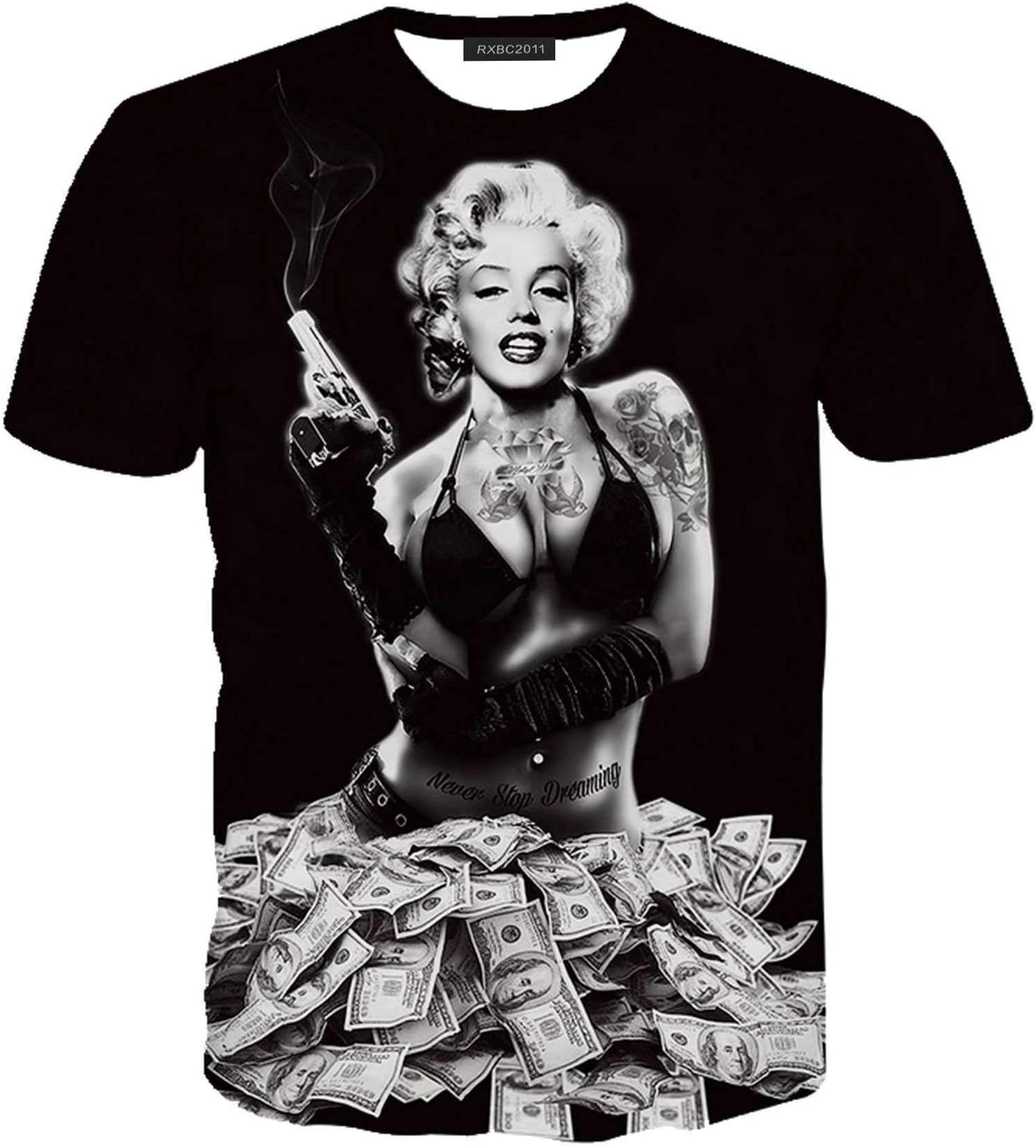 Hatton Men's 3D Print Marilyn Monroe Gun Money Cotton T-Shirt