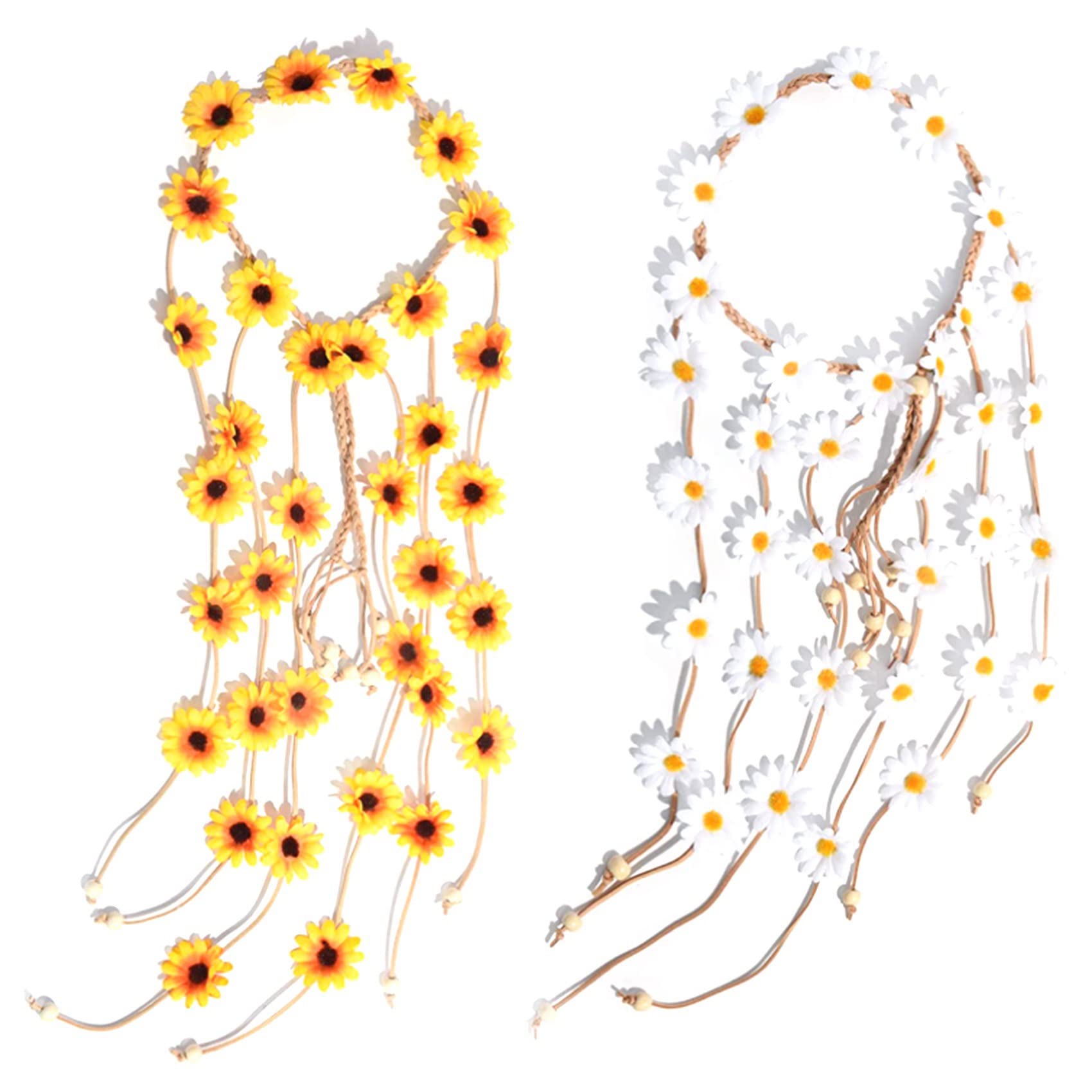 Kaneorooir 2Pcs Flower Hippie Headband Floral Crown Summer Sunflower Hair Accessories for 70 S Costumes Style