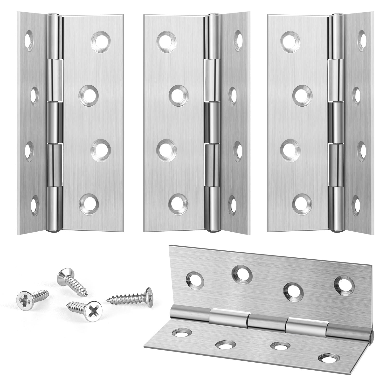 2Pair Door Hinges, 4 inch(100mm*76mm) Stainless Steel Heavy Duty Garden Gate Hinges with 32 Pcs Screws for Door, Windows, Closet, Drawer