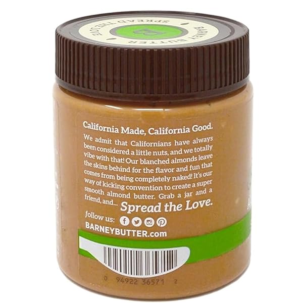 BARNEY BUTTER ALMOND BUTTER, BARE CRUNCHY, 10 OUNCE JAR, NO ADDED SUGAR OR SALT, SKIN-FREE ALMONDS, NO STIR, NON-GMO, GLUTEN FREE, KETO, PALEO, VEGAN