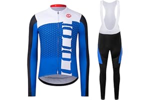 Coconut Ropamo CR Men's Cycling Clothing Set Long Sleeve Cycling Jersey Zipper Pocket Bike Outfit Cycling Bib Pants 3D Padded