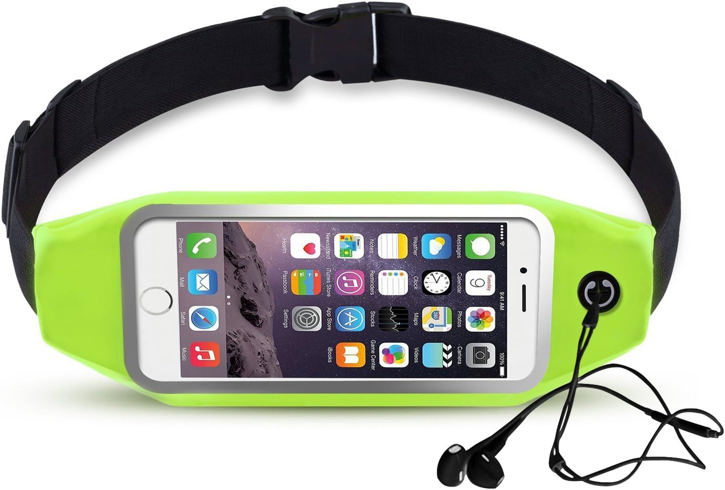 Waist Pack Universal, Shalwinn Sweatproof Sports Running Belt With Clear Touchscreen Window Earbud Jack For iPhone 6S Plus , 6 Plus , 6S , 6, Galaxy , S7 , S6, Not For iphone 7 7plus (Green 4.5-6 Inch screen)