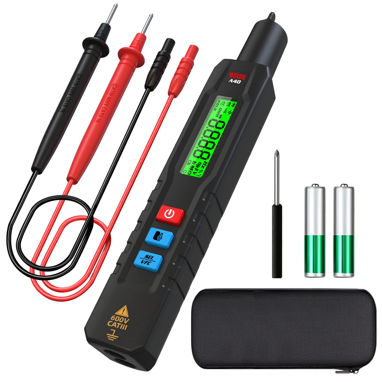 BSIDE A40 Voltage Tester Non-Contact Electric Volt Pen Dual mode Thermometer NCV VFC Alarm LiveWire Breakpoint Finder