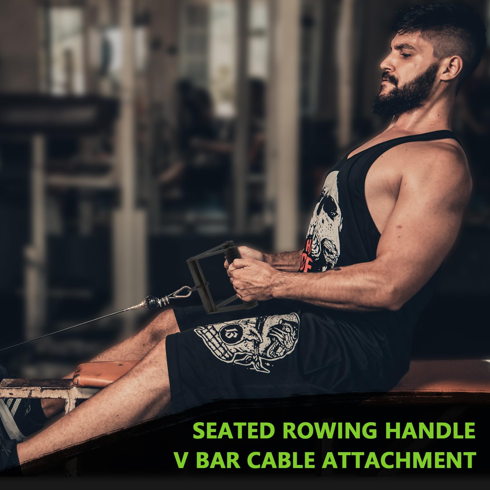Double D Row Handle Cable Attachment for Weight Workout, Steel with Non-Slip Rubber Grip (Black)