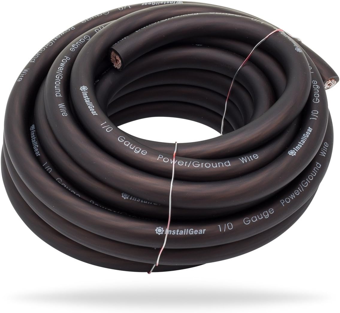 InstallGear 1/0 Gauge Black 25ft Power/Ground Wire True Spec and Soft