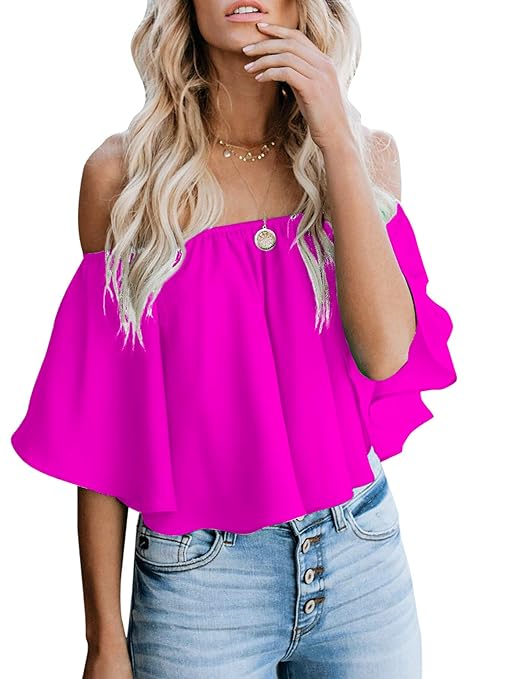 Buy LYANER Women's Off The Shoulder Flowy Ruffle Hem Strapless Tube