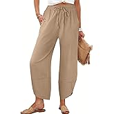 Caracilia Womens Wide Leg Capri Palazzo Pants Drawstring Casual Lounge Flowy Summer Beach Vacation Crop Trousers with Pockets