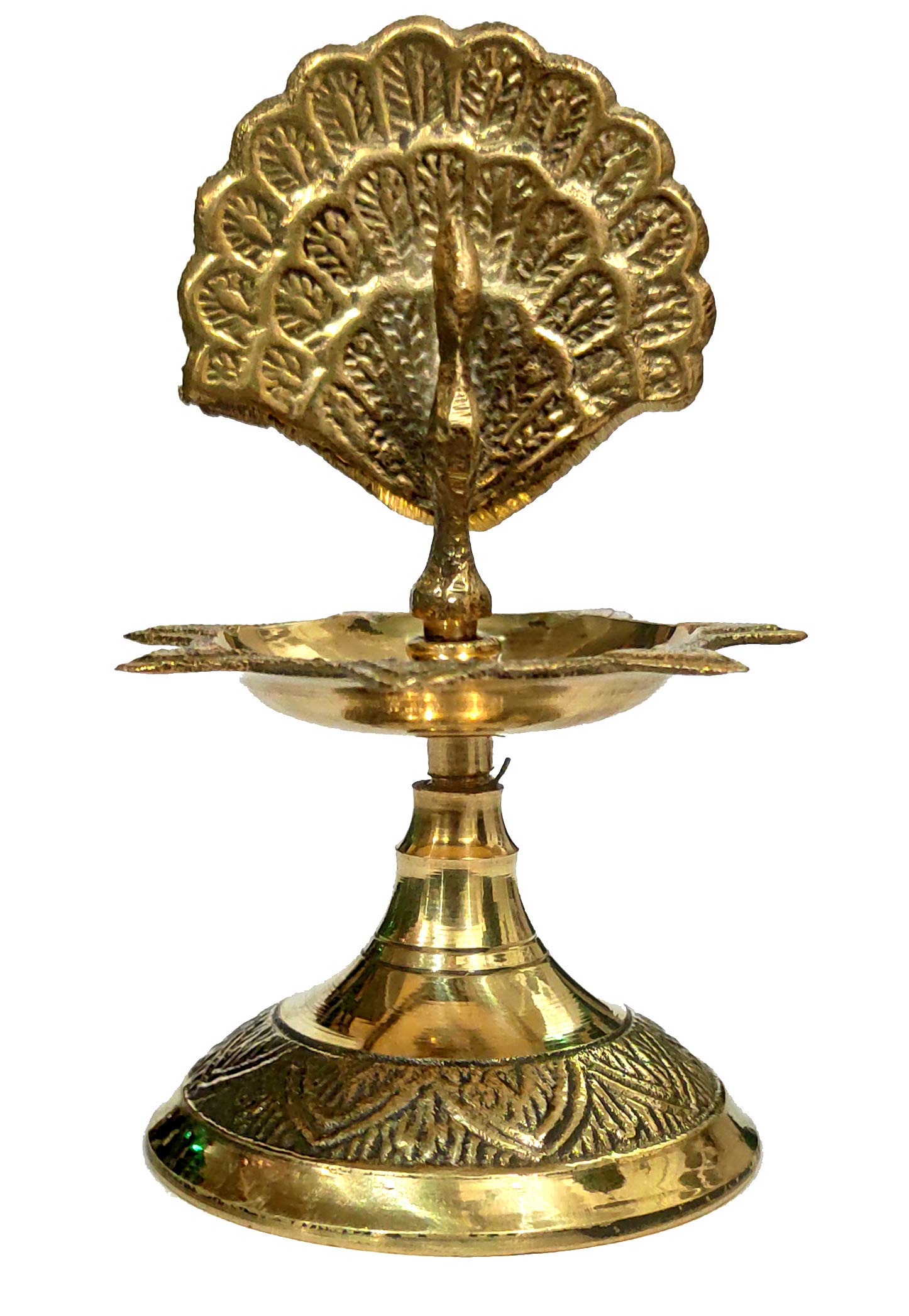 Purpledip Brass Kuthu Vilakku Peacock Oil Lamp: Traditional Design Inauguration Mahal Diya, 4 inches (12119)