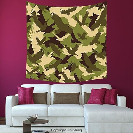 Vipsung House Decor Square Tapestry Camo Eagle Silhouettes Flying