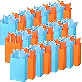 Fumete 24 Pack Kraft Paper Gift Bags with Tissues Papers Colorful Party Favor Bags with Handles for War Party Target Sign Birthday Wedding Baby Shower Supplies(Light Blue, Orange)