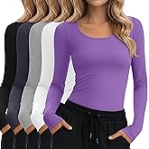 Oakgarden 5 Pack Underscrub for Women Long Sleeve Shirts Fitted Scoop Neck Tops Basic Layering Tee Knit Tops for Nurse