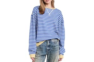 WICDIC Women Classic Striped Oversized Crewneck Dupes Color Block Long Sleeve Casual Sweatshirt Loose Pullover
