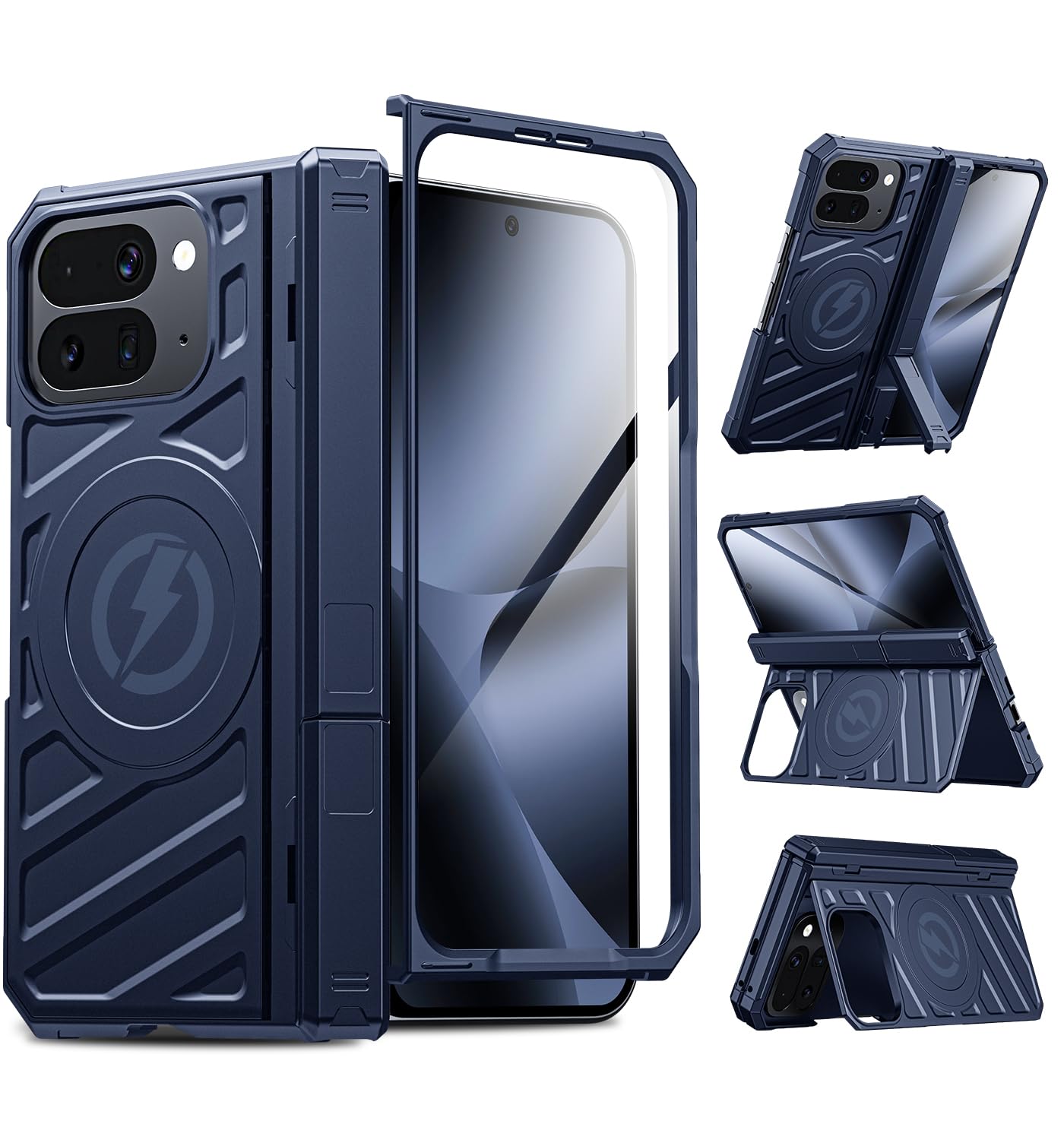 LEIAU Magnetic Case for Pixel 10-Pro-Fold: Business Phone Case with Dual Kickstand [Fit MagSafe] Rugged 360° Full Body Cover with Hinge Protection for Google 10 Pro Fold 5G 2025 Blue