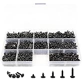 LBY 1000pcs M2.3 M2.6 Truss Head Self-Tapping Screws, Wafer and Pan Washer Screw, 10 Sizes Assortment Kit, Carbon Steel (Blac