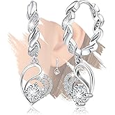 Heart Hoop Earrings for Women - Sterling Silver Double Love Heart-Shaped Earrings for Lady Hypoallergenic Sparkle Cubic Zirconia Loop Earring Classic Jewelry Gifts for Her Wife Mother