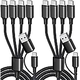 Puxnoin USB C Splitter Multi Charging Cable, USB A/C Fast Charging Cord, 4 in 2 Multi Charger Cable with 4 Type-C Connectors for iPhone16/15 Series/Cell Phones & Pads-2Pack 4FT Black