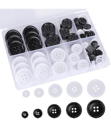 160 Botones De Costura Mixtos Redondos De 4 Agujeros, Botones De Resina De 5 Tamaños, Botones De Resina Con Caja De Almacenamiento, Botones De Costura Redondos (negro, Blanco