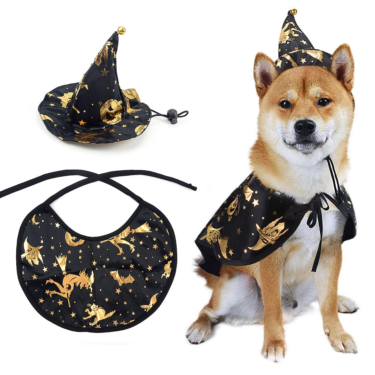 Pet Halloween Outfits Dog Costumes Pet Clothes with Adjustable Witch Hat Capes Costume for Small Medium Dogs Cats Halloween Christmas Party