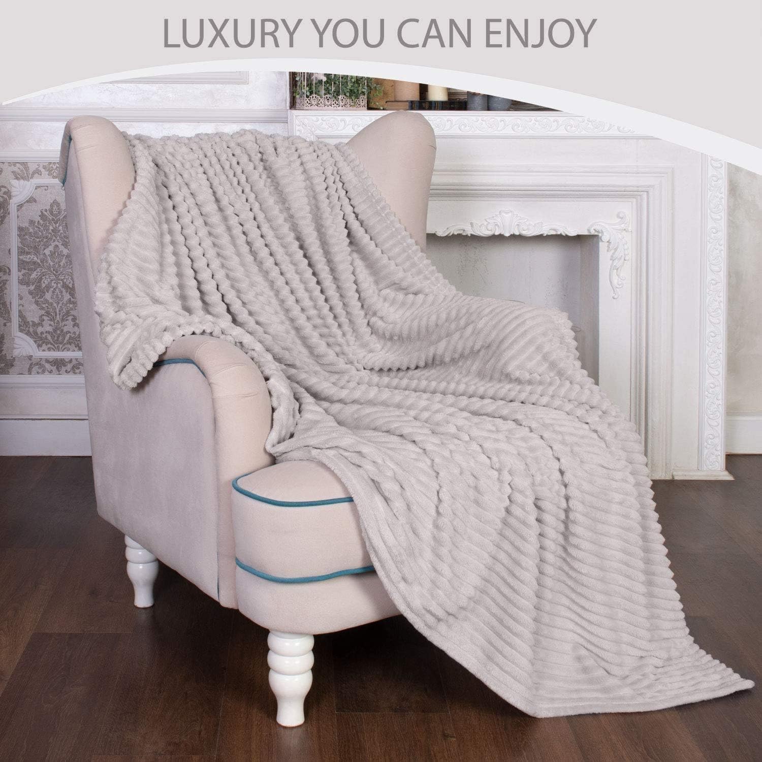 GREEN ORANGE Fleece Blanket Queen Size – 90x90, Pearl Grey – Soft, Plush, Fluffy, Warm, Cozy – Perfect Throw for Couch, Bed, Sofa…: Kitchen & Dining