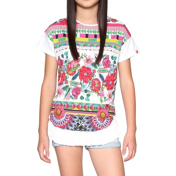 Desigual Girls' Oshawa T-Shirt - Pink Short Sleeve Top With Embroidered Sequins & Striped Back - View #10
