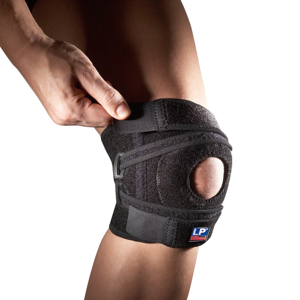 LP Extreme Open Knee Support with Posterior Strap, Fully Adjustable Coolprene Knee Brace - Arthritis Pain Relief, Knee Compression Support & Patella Knee Support, Black - One Size