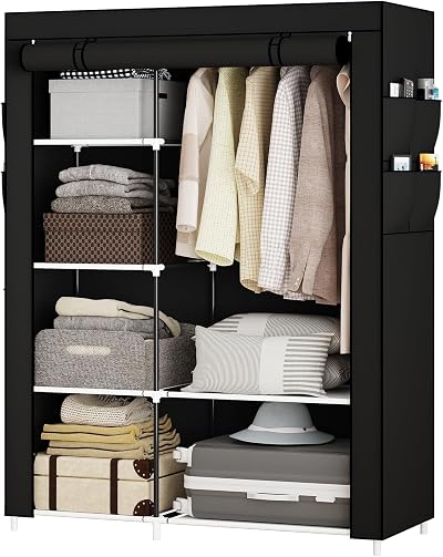OPPAIYA Canvas Wardrobe 105x45x165 cm with 5 Shelves 1 Rail