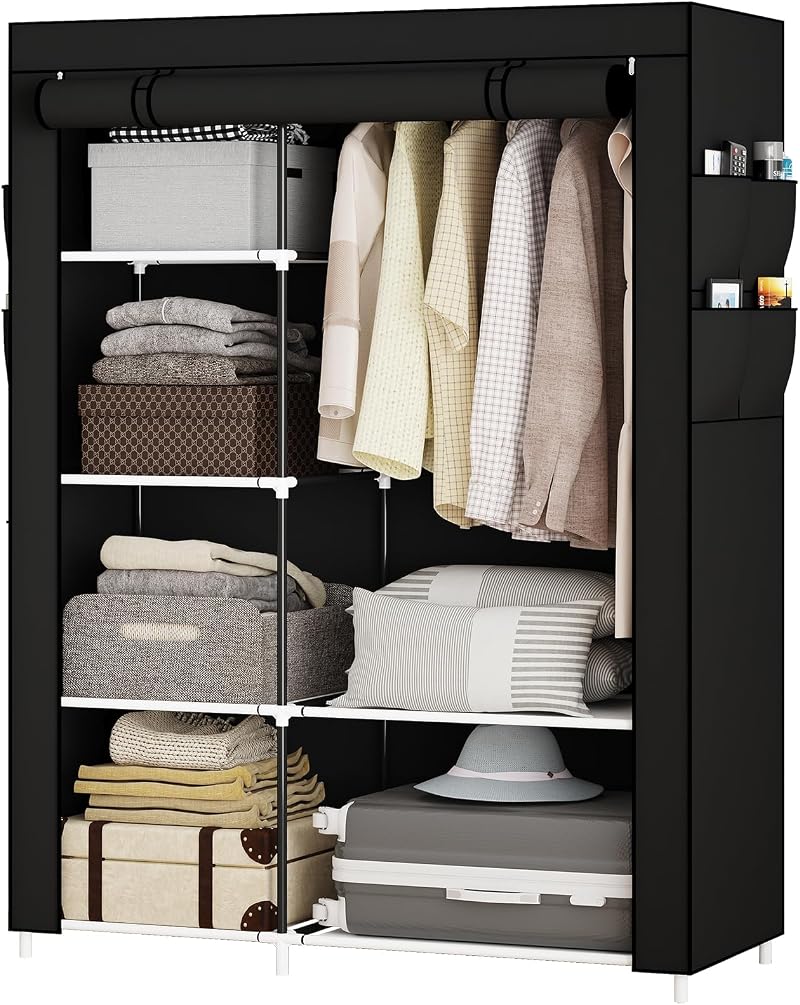 OPPAIYA Canvas Wardrobe 105x45x165 cm with 5 Shelves 1 Rail