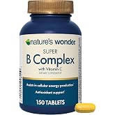 Nature's Wonder Super B Complex B1-B12 &amp; Vitamin C, No Jitters,150 Tablets | All 8 Essential B Vitamins, Daily Energy, Mood &amp; Immune Support for Women &amp; Men, Gluten-Free, Clean Label, 5 Month Supply