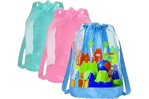 3 Pcs Beach Bags,Mesh Drawstring Beach Bag,Durable Sand Mesh Backpack,Holding Towels Beach Essentials,Drawstring Closure Prac