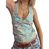 Women Sequin Halter Top Y2K Sparkly Beaded Party Rave Backless Tank Tops