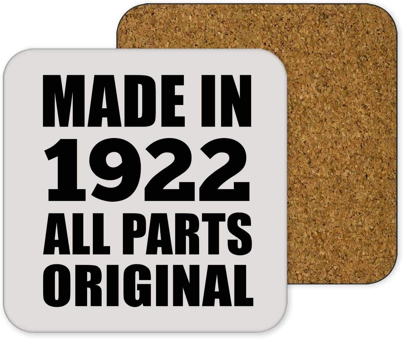 98th Birthday Made in 1922 All Parts Original - Drink Coaster Non-Slip Non-Skid Mat Cork Back-ing - Idea for Friend Kid Daughter Son Grand-Dad Mom Birthday Wedding Anniversary Thanksgiving