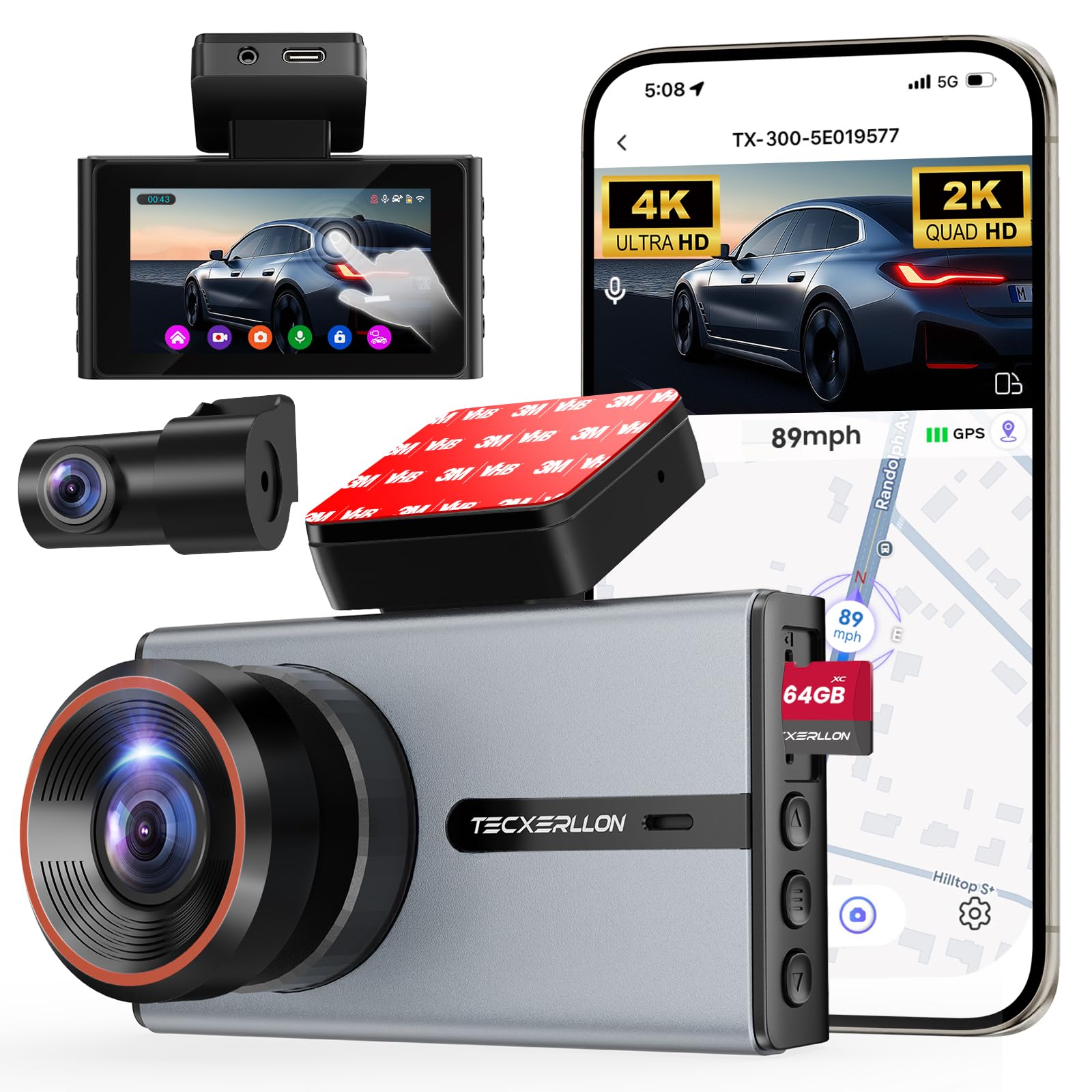 Photo 1 of TECXERLLON 4K Dash Cam with ADAS Assist, 3.6" IPS Touchscreen, Built-in GPS & 5G WiFi, G-Sensor, Dash Camera with Starlight Night Vision, 170°/150° Wide View, 24H Parking, Free 64GB Card Included