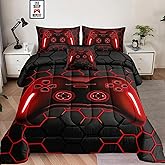 6 Pieces Bed in a Bag for Boys Bedding Sets Queen Size,Gamer Comforter Sets for Boys Kids, Gaming Comforter Set for Teens Room Decor with Flat Sheet,Fitted Sheet,Pillowcase,Cushion Cover
